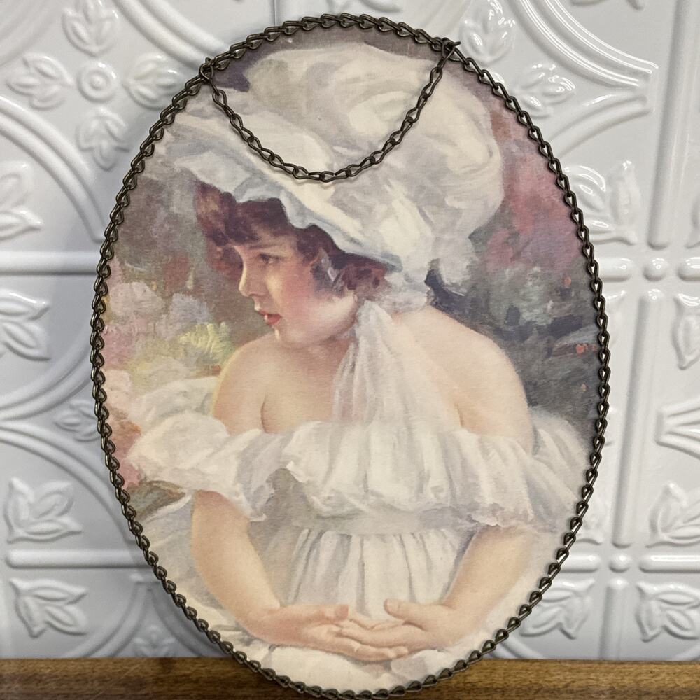 Vtg. “ Priscilla” Oval Filigree Frame Flue Cover